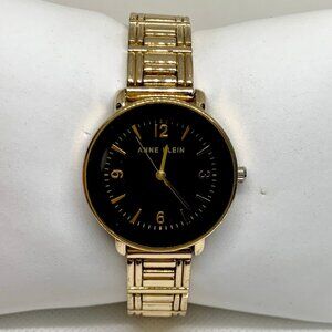 Anne Klein women’s watch gold tone 32mm black dial links band 7.5” running